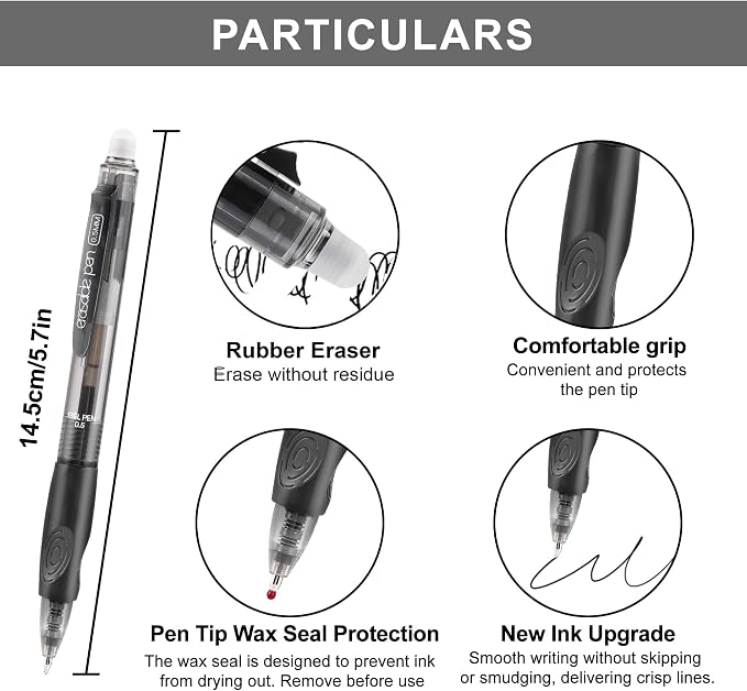 USUAL 90 Pack Retractable Erasable Gel Pens Clicker, Fine Point(0.5mm),Black&Blue&Red Ink for Planners,Make Mistakes Disappear, Premium Comfort Grip, Smooth Writing Pen Office Back-to-School Supplies