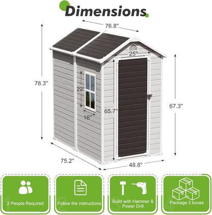 4x6 FT Small Plastic Shed Resin Outdoor Storage with Floor Included, Waterproof Mini Garden Tool Sheds Cabinet