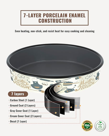 Round Baking Pan Enamel Roasting Dish 4-Pack 9/10/12/14 Inches Non Stick High Temperature Resistance Cookware for Cake Pie Pizza & Meat, Oven Dishwasher Safe Mother Day Gift Bakeware Set