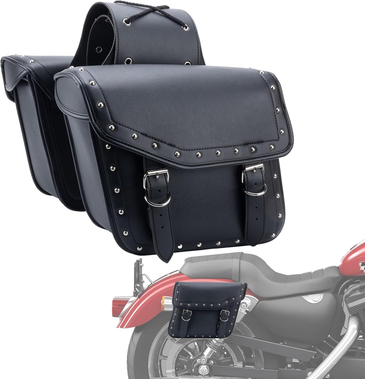 30L Motorcycle Saddlebags Water-Resistant PU Leather Storage for Harley Sportster Softail Dyna Honda Shadow, Quick-Install Design with Reinforced Straps, Universal Fit Large Capacity Luggage Bags