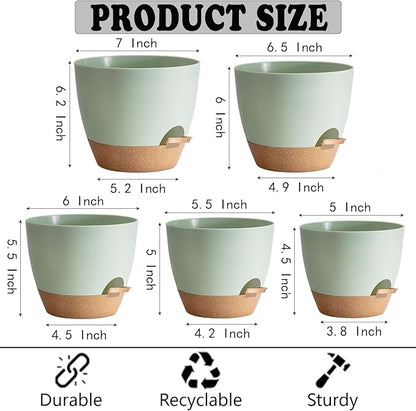 Indoor Plant Pots With Drainage Holes and Saucers Planting Pots for All HousePlants Green Plastic Flower Pots with Drainage Hole Self Watering Plant Pot Gift Idea For Home Decor Succulent Pots