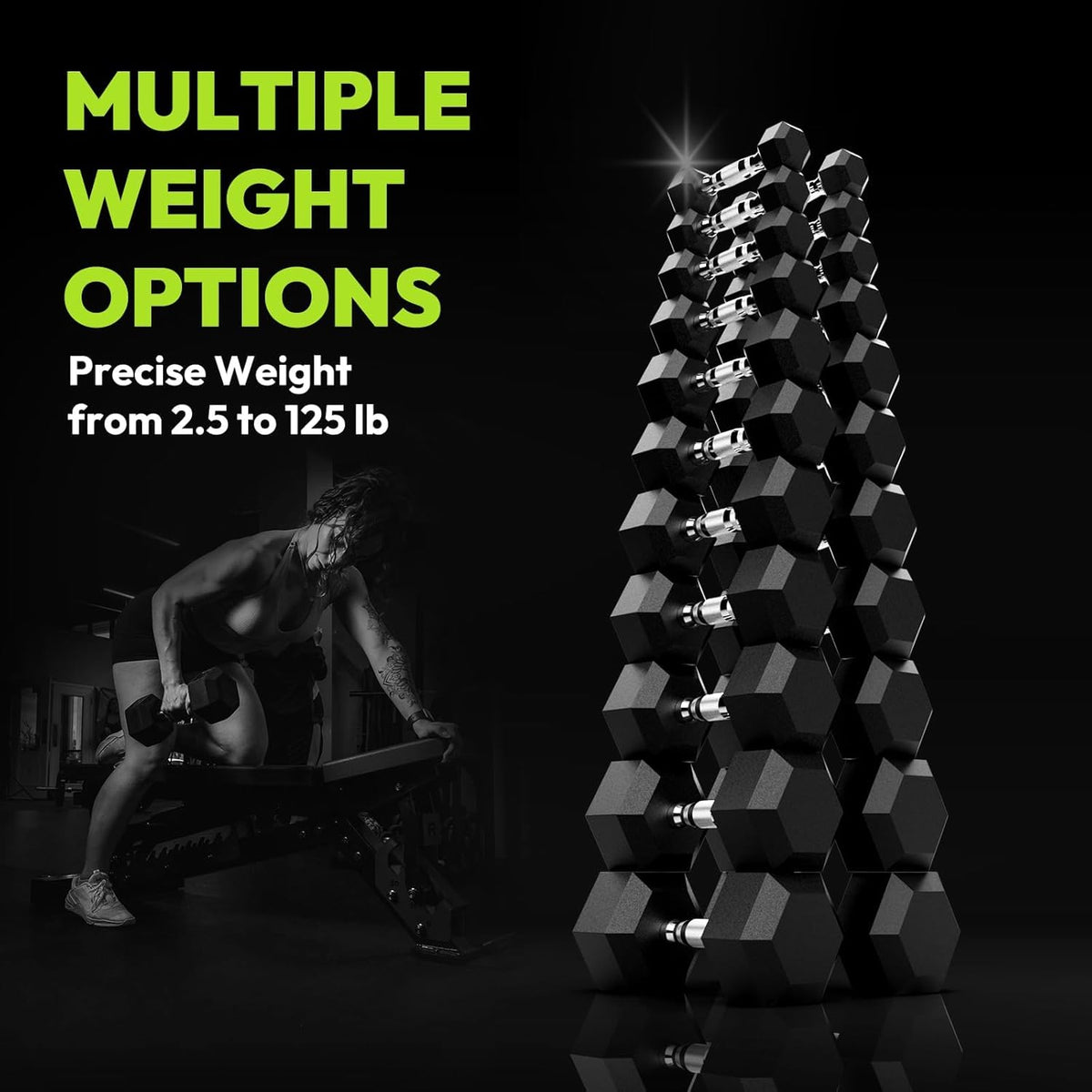 Hex Dumbbell Set, 30-480 lb Set Rubber Encased Exercise & Fitness Dumbbells, Weights Dumbbells Set, Hand Weight for Strength Training