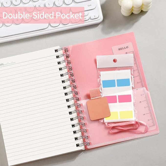 AHGXG Spiral Notebook - A5 Notebook College Ruled, Small 5.7" X 8.22", 300 Pages/150 Sheets Thick Notebook Journal, 100GSM Lined Paper, Plastic Hardcover, for Work Office School Writing Notes, Pink