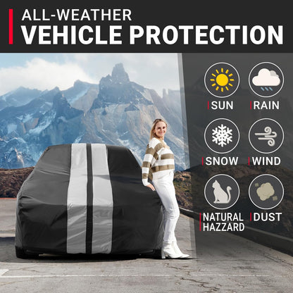 iCarCover Premium Plus Car Cover for 1968-1972 Chevy El Camino Waterproof All Weather Rain Snow UV Sun Hail Protector for Automobiles, Full Exterior Indoor Outdoor Car Cover (Stripe - Black/Gray)