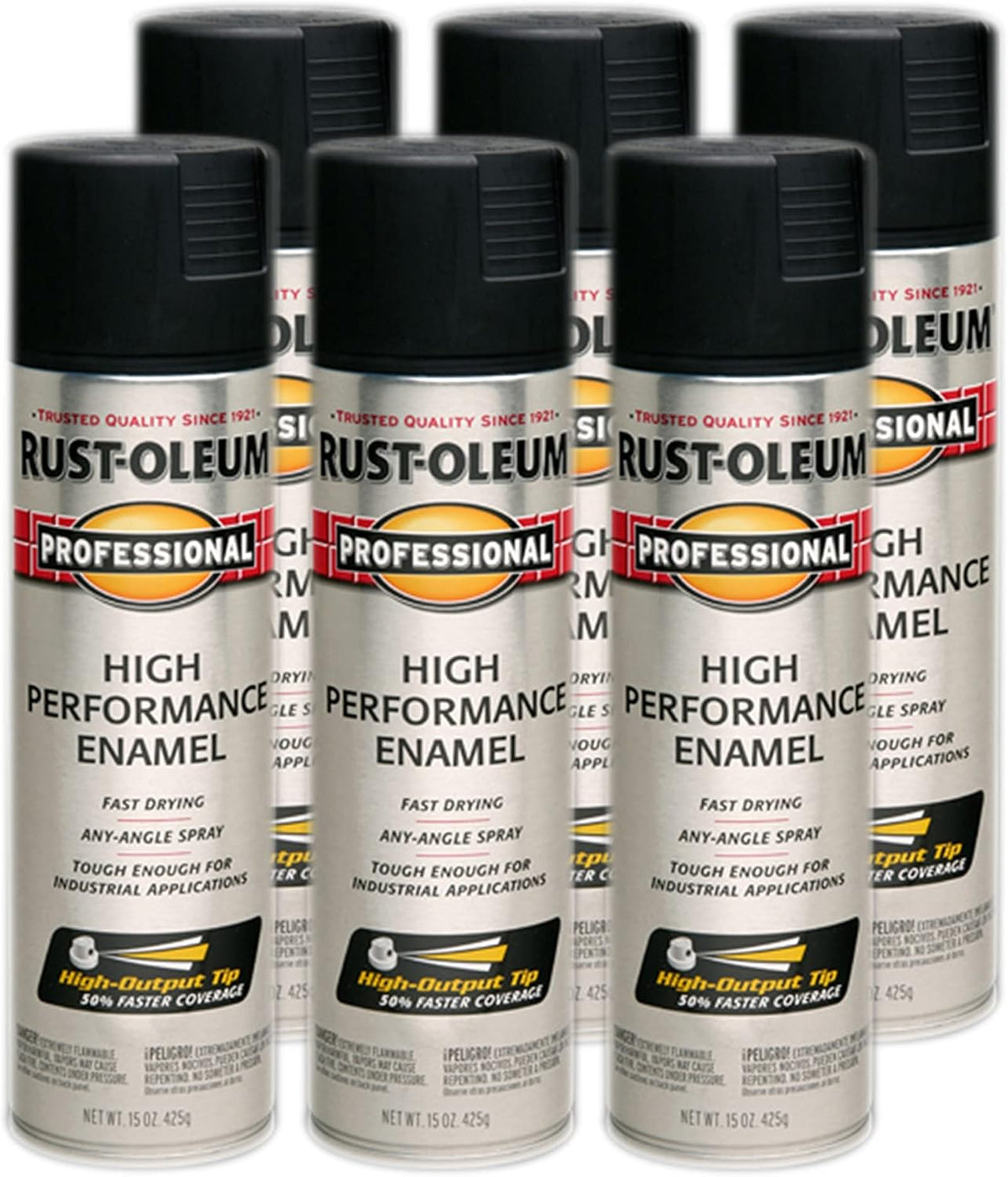 Rust-Oleum 239107-6PK Professional High Performance Enamel Spray Paint, 15 Oz, Semi-Gloss Black, 6 Pack