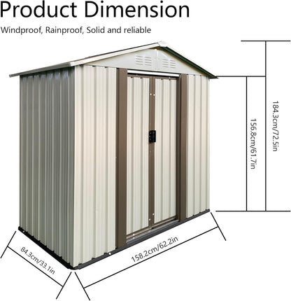 5x3 FT Outdoor Storage Shed, Metal Garden Shed with Lockable Sliding Doors, Small Outside Tool Shed with Sloped Roof & 4 Air Vents, Waterproof Storage Building for Backyard, Patio, Lawn, Cream White