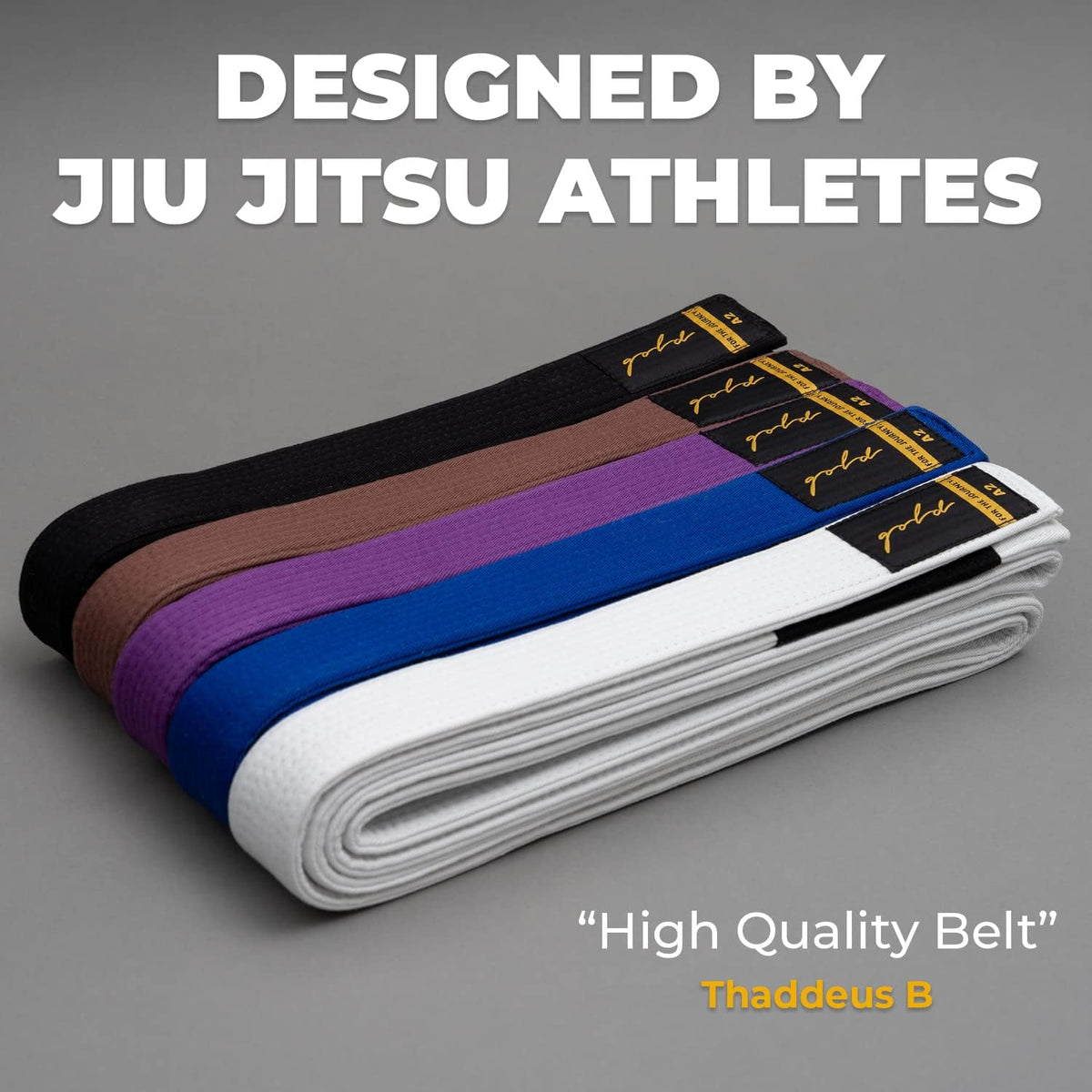 Gold BJJ Jiu Jitsu Belt - Premium Belts with Rank Bar for Stripes - IBJJF Competition Approved