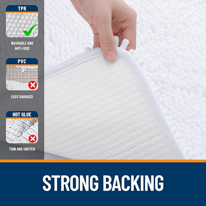 OLANLY Large Bathroom Rugs 40x32, Extra Soft Absorbent Chenille Bath Rugs, Rubber Backing Quick Dry, Machine Washable Bath Mats for Bathroom Floor, Tub and Shower, Home Decor Accessories, White