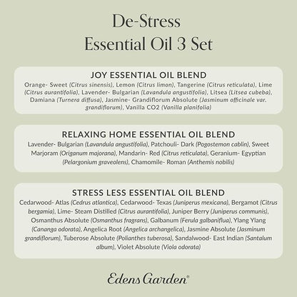 Edens Garden De-Stress Essential Oil 3 Set – 100% Pure Therapeutic Grade Aromatherapy Blends for Relaxation & Stress Relief Gift Set – No Fragrance Oil & Undiluted for Home Diffusers, 10 ml/ 3 Pack