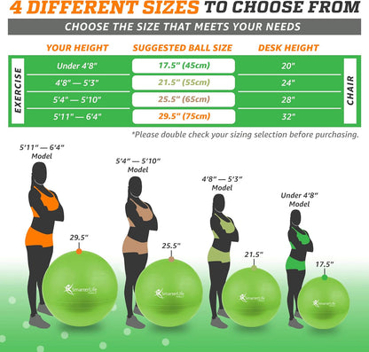 SmarterLife Exercise Ball Yoga Ball for Fitness, Balance, Stability, or Pregnancy, Gym Ball for Core Workout, Physical Therapy, Yoga Ball Chair for Office, Anti-Slip Anti-Burst