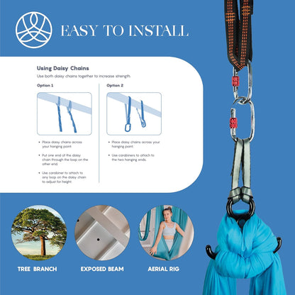 Aerial Silks Starter Kit - Durable 9 Yards of Aerial Yoga Hammock with Hardware & Guide - Aerial Swing for Acrobatic Flying Yoga & All Levels (Aerial Rigging Point Up to 13ft)