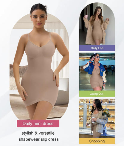 SHAPERX Strapless Shapewear Dress for Women Tummy Control Seamless Full Body Shaper Slip with Removable Straps