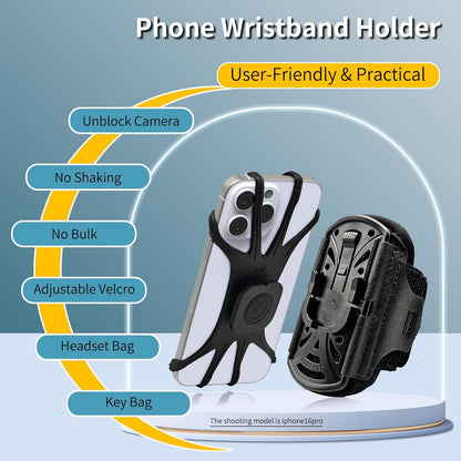 Wristband Phone Holder for Running,【360° Rotatable & Upgrade Anti-Drop】 Forearm Armband for iPhone 16/15/14/Pro/Mini/12/11/SE/XR XS,Fits All 4-6.5 Inch Smartphones (Black)