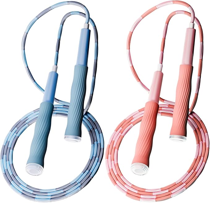2 Pack Beaded Jump Rope for Kids, Upgraded Segmented Jumping Rope for Workout, Adjustable Skipping Rope Speed Rope for Men & Women, Tangle-Free Kids Jump Rope with Soft Non-slip Handles
