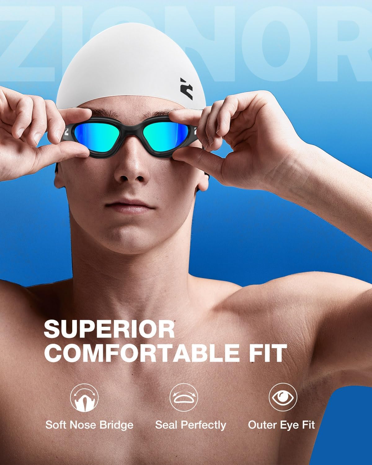 ZIONOR G1 Lite Swim Goggles with Swim Cap Comfortable Anti-fog Swimming Goggles Cap Set for Adult Men Women