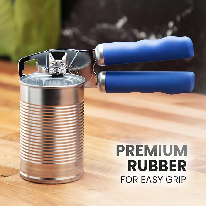 Zulay Kitchen Heavy Duty Stainless Steel Can Opener Manual with Bottle Opener - Rust Proof Manual Can Opener With Turn Knob & Comfy Soft Grip Handles - Royal Blue