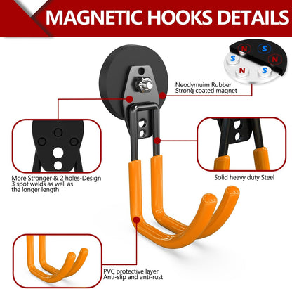 3-H Heavy Duty Magnet Garage Hooks 2 Pack, J Shape Strong Magnetic Hooks for Hanging Cordless Power Drill, Utility Magnetic Tool Holder for Metal Cabinet, Steel Pegboard, Toolbox, Garage(Orange)