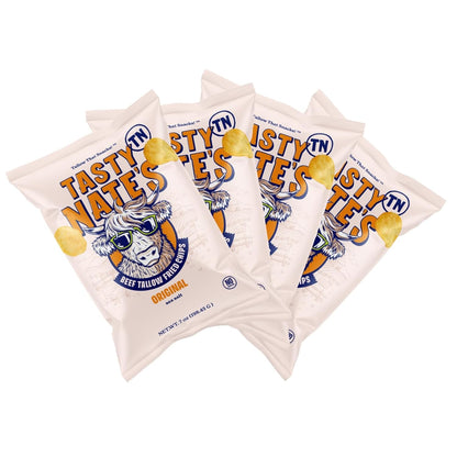Tasty Nate’s Beef Tallow Potato Chips - Original Sea Salt, Fried in 100% Beef Tallow - Seed Oil Free Chips, Paleo Snacks for Adults, 7oz Bag - Pack of 4