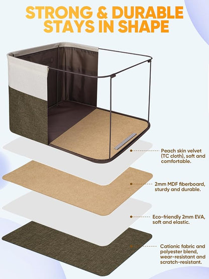BALEINE 4 Pack Fabric Closet Storage Bins for Shelves, Linen Closet Organizers and Storage, Decorative Baskets for Organizing, Shelf, Clothes, Home, Office (Brown, 17''x13''x10.5'')