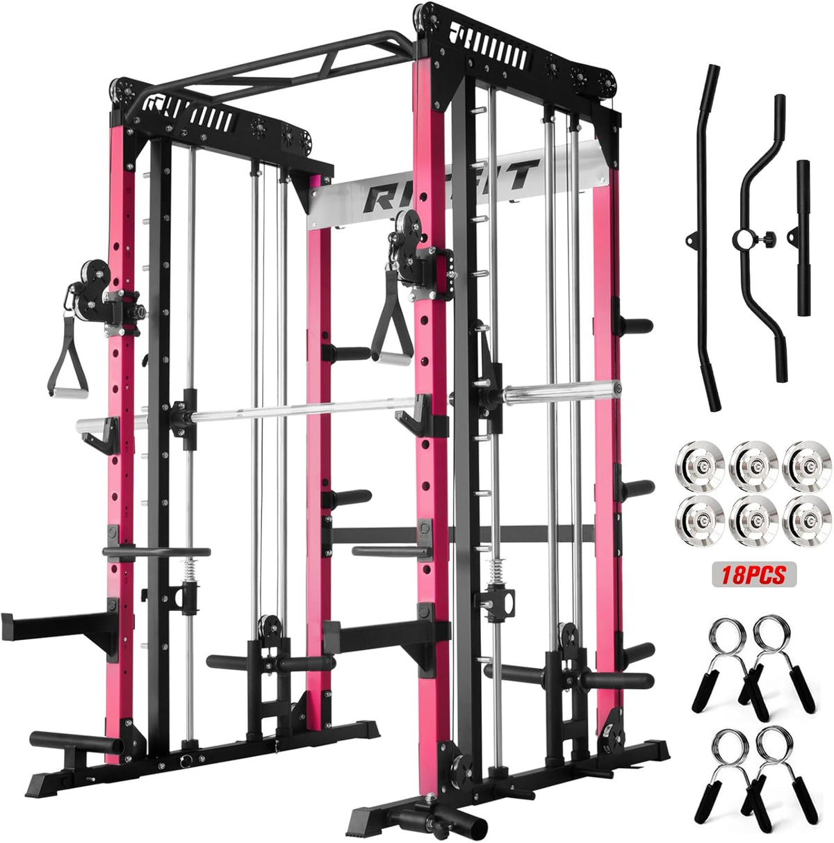 RitFit M1 & M1 Pro Smith Machine with Cable Crossover System, Multi-Function Squat Rack Power Cage for Home Gym, Power Rack and Packages