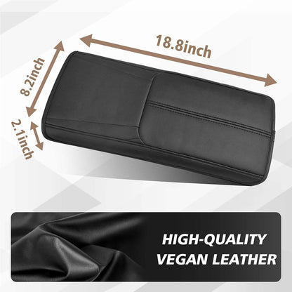 Muslogy Armrest Pad Center Console Cover Compatible with 2025 Toyota Camry LE SE XLE XSE Accessories Armrest Lid Protector Vegan Leather Extra Soft Lid Cushion (Black/Black Stitching)