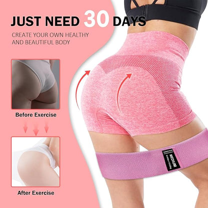 KANGFITER Long and Short 6 Fabric Resistance Bands Set with Door Anchor | Non-Slip Stretch Booty Bands for Working Out Women & Men, Loop Exercise Elastic Bands for Home Physical Therapy Yoga Pilates