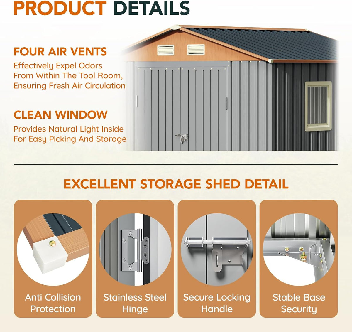8x6FT Metal Shed & Outdoor Storage Shed, Steel Tool Multi-Used Shed with Vents,Lockable Doors,Window,Compact Tool Shed for Backyard, Patio, Lawn and Garden Various Storage(Matte Gray)