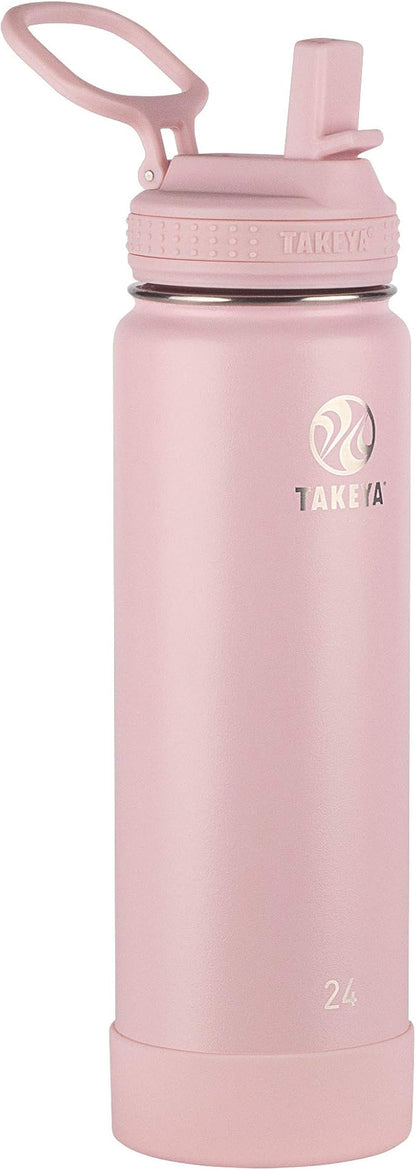 Takeya Actives 24 oz Water Bottle with Straw Lid - Double Wall Stainless Steel Insulation - Dishwasher Safe & BPA-Free - Removable Bumper - Blush