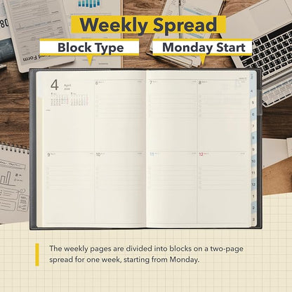 NOLTY Access A5-5 Weekly Planner 2026, April Start, Japanese Edition, Black, 2026-9683