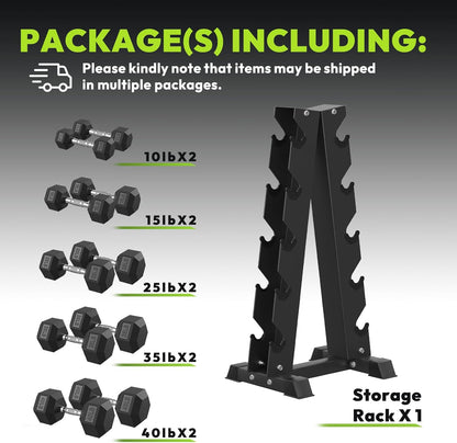Hex Dumbbell Sets with Rack, 60-550 lb Rubber Encased Exercise & Fitness Dumbbells Set with Rack Option, Hand Weight for Strength Training, Weight Dumbbells