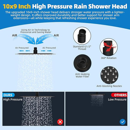 Hibbent All Metal Shower Head, 10'' High Pressure Rainfall Shower Head, Showerhead Combo, Handheld Shower Wand, 12'' Adjustable Curved Extension Arm, 71'' Hose, Shower Head Holder, Oil Rubbed Bronze
