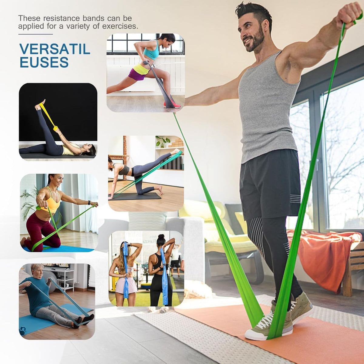 5 Pcs Professional Resistance Bands. Latex-Free, Elastic Band, Work Out Bands, Stretch Bands for Working Out Women or Men, Exercise Bands Set for Physical Therapy, Yoga, Pilates