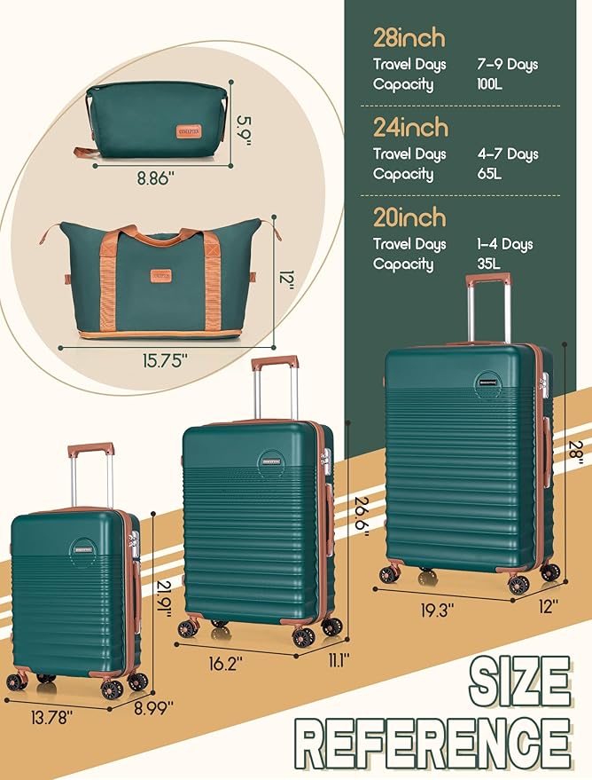 Luggage Sets 5 Piece, Suitcases with Wheels, Hardshell Suitcase Set, ABS Carry on Luggage Set with TSA Lock, Travel Luggage