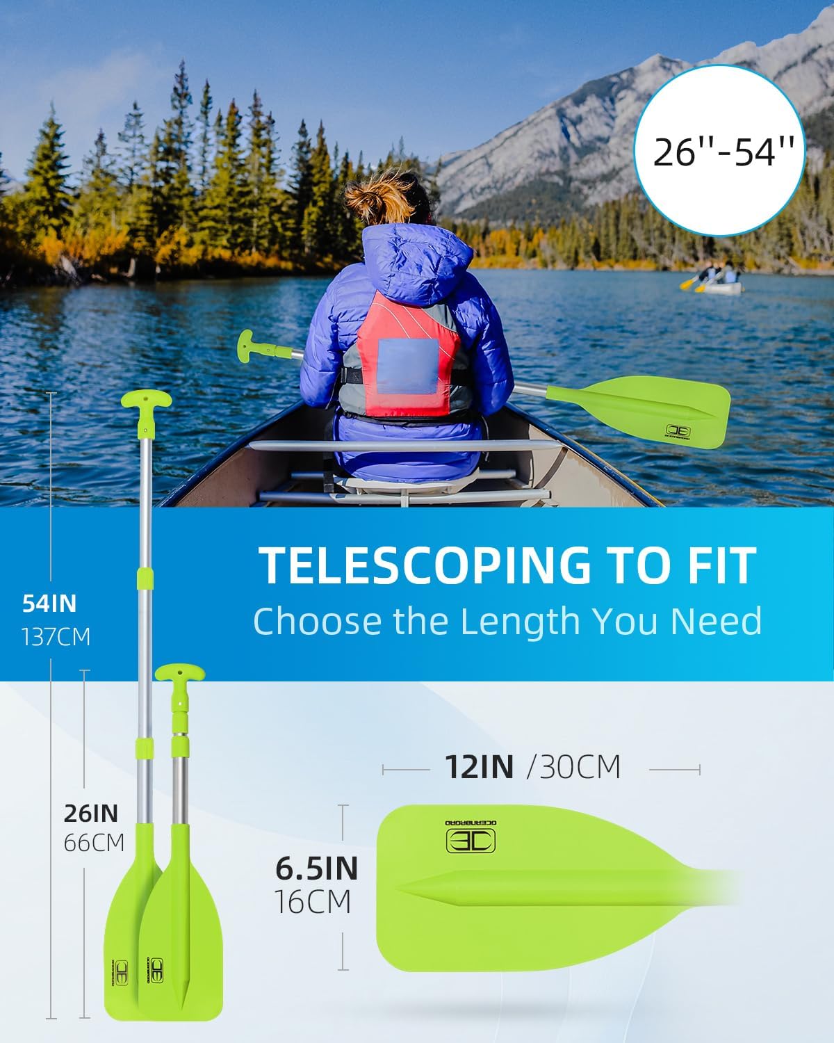 OCEANBROAD Telescoping Emergency Paddle 21''-42''（Assembling Required）/26''-54'' Aluminium Shaft for Kayaking Boating Canoeing River Tubing