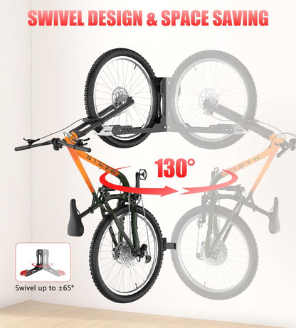 Bike Wall Mount 2 Pack Swivel Bike Rack for Garage, No Heavy Lifting Required Wall Bike Hangers Can Holds up to 77 lbs, Black