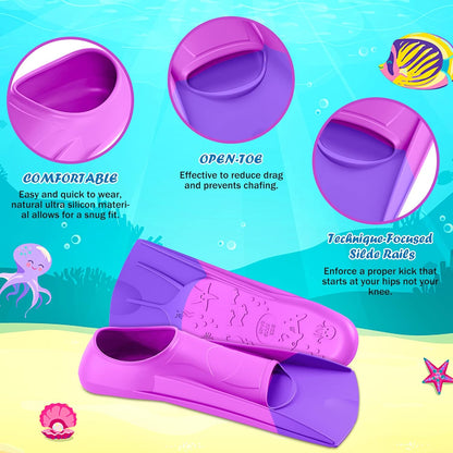 Gintenco Swim Fins, Kids Swim Training Fins for Lap Swimming, Travel Size Flippers with Mesh Bag, Silicone Swimming Fins for Kids Teens Adults Women Men