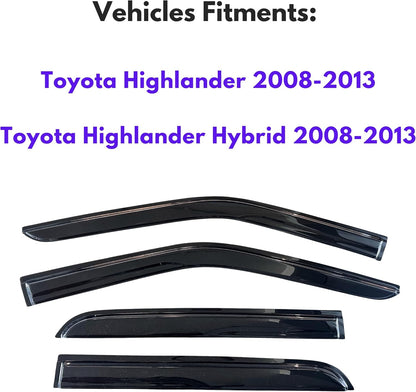 KPY Window Visor Compatible with Toyota Highlander & Highlander Hybrid 2008-2013, 4PC Rain Guard Side Window Vent Deflectors Tape-On Mugen Style, 2008 2009 2010 2011 2012 2013