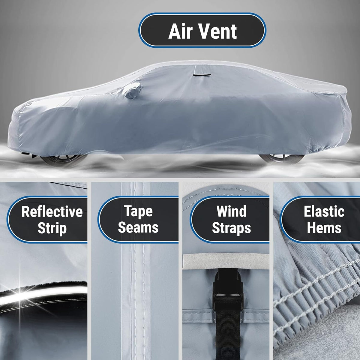 iCarCover Custom Car Cover for Chevy Sonic Hatchback (2012-2021) Waterproof All Weather Rain Snow UV Sun Protector Full Exterior Indoor Outdoor Car Cover (Stripe - Gray/Black)