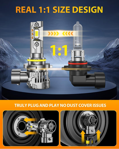 FAHREN 𝐍𝐞𝐰𝐞𝐬𝐭 H11 9005 LED Bulbs Combo, 𝟏𝟎𝟎𝟎𝟎𝟎𝐋𝐌 10X Super Brighter, 1:1 Size Easy Installation 9005 H11 Driving Light Bulbs, Plug-N-Play Canbus Ready, Pack of 4