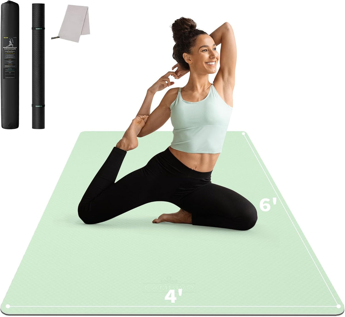 CAMBIVO Large Yoga Mat (6'x 4'), Extra Wide Workout Mat for Men and Women, Yoga Mat Thick 1/3 &1/4 Exercise Mats for Home Workout, Yoga, Pilates (Black,1/4 inch)