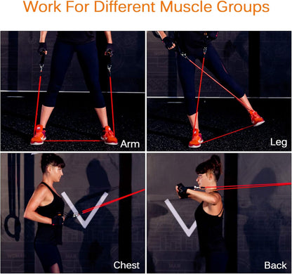 Resistance Bands Set, Workout Bands with Handles, Door Anchor, Ankle Straps and Carry Bag, Exercise Bands for Shape Body and Home Workouts