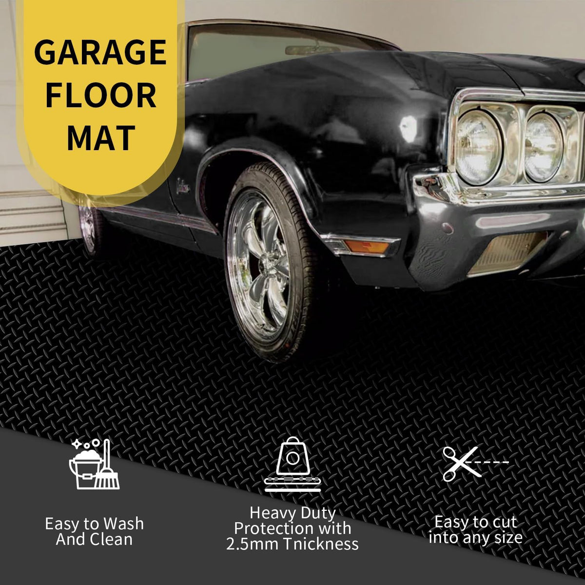 Premium Garage Floor Mat, Commercial Grade Heavy Duty Parking Mat for Garage Floor, Golf Cart Parking, Water/Stain Resistant Floor Runner (Black Diamond, 2 Rolls x 4 x 6.5 Feet)