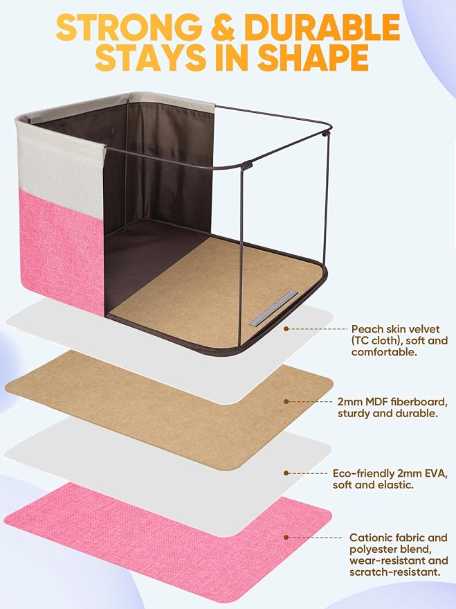 BALEINE 1 Pack Fabric Closet Storage Bins for Shelves, Linen Closet Organizers and Storage, Decorative Baskets for Organizing, Shelf, Clothes, Home, Office (Pink, 17''x13''x10.5'')