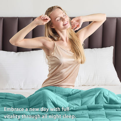 yescool Weighted Blanket for Adults (15 lbs, 48" x 72", Teal) Cooling Heavy Blanket for Sleeping Perfect for 140-160 lbs, Twin Size Breathable Blanket with Premium Glass Bead, Machine Washable