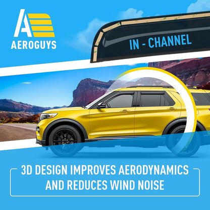 Extra Durable Window Deflectors in-Channel Window Visors Rain Guards Fit for Ford Explorer 2020-2025, Sun Visors, Wind Vent for Shades, Exterior Car Accessories - 4 pcs. AG0902
