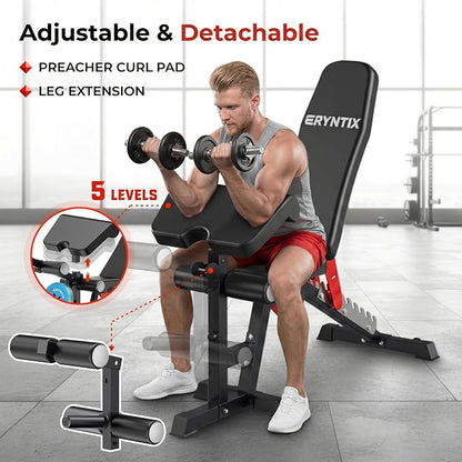 Adjustable Weight Bench,Foldable Pro Heavy-Duty Workout Bench | 1600LBS Bench Press 21-Position Multifunctional Weight Bench with Leg Extension,Iscc Plus Certified for Home Gym