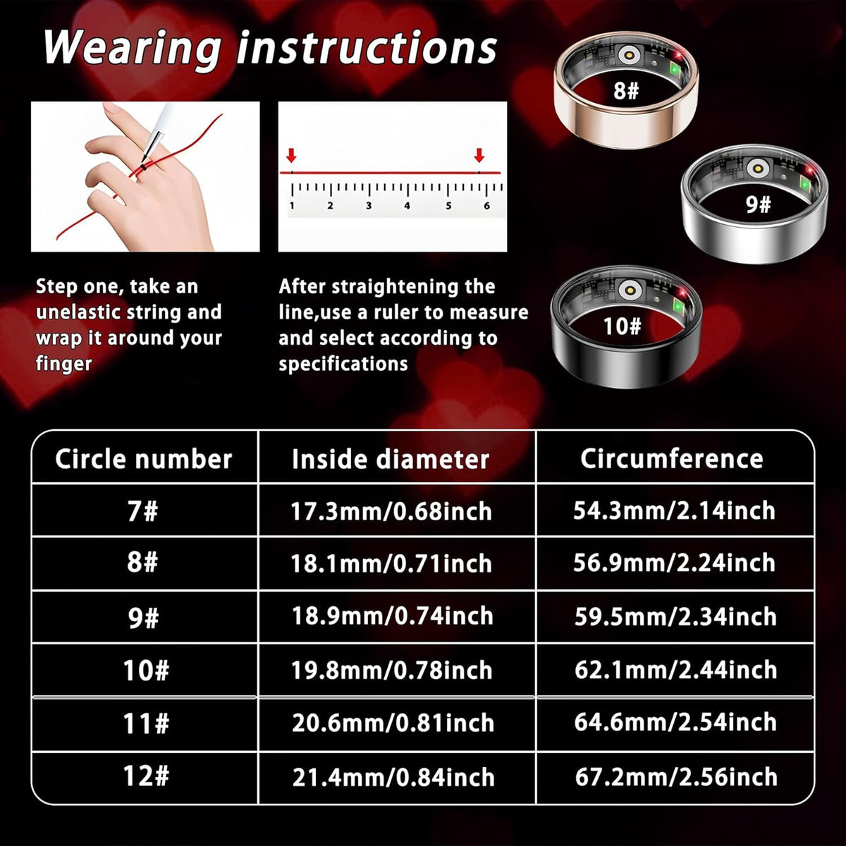 Smart Ring for Women Men, Sleep Tracker Ring, Waterproof Fitness Tracker Health Rings with Heart Rate Monitoring, Blood Oxygen, Stress Distance Calories Steps Tracking, No Subscription Fee(Black,#7)