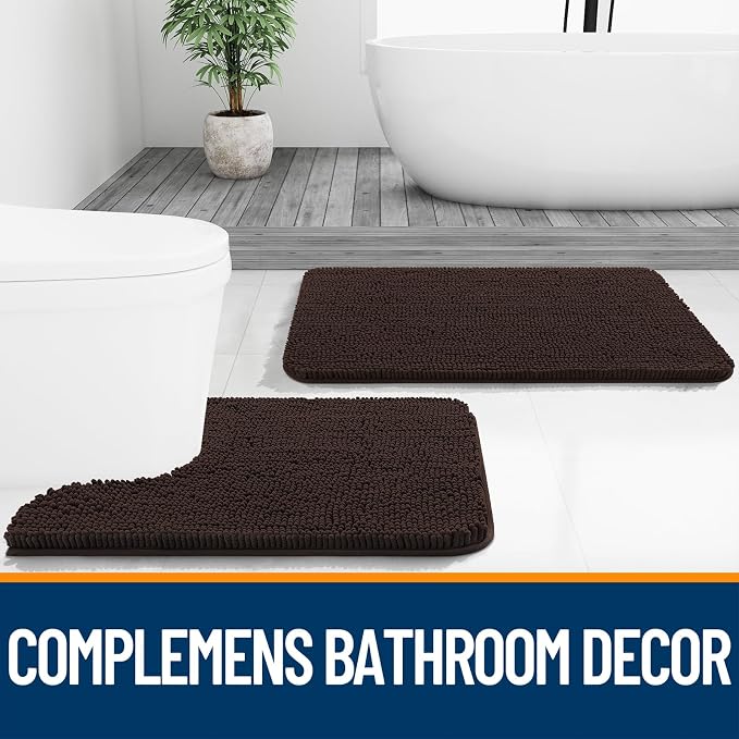 OLANLY Bathroom Runner Rugs 70x24, Extra Soft Absorbent Chenille Bath Rugs, Rubber Backing Quick Dry, Machine Washable Long Bath Mats for Bathroom Floor, Tub and Shower, Home Decor Accessories, Brown