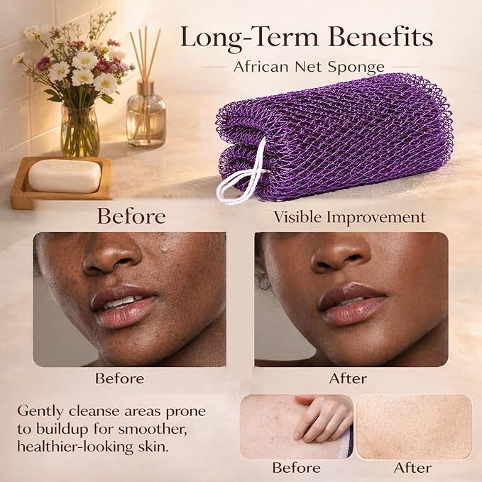 African Net Sponge Authentic, 3 Pieces African Exfoliating Net Sponge Body Back Scrubber Exfoliating Washcloth for Shower Bath for All Types (Olive Green+Champagne Gold+Pink, 3 Pcs)