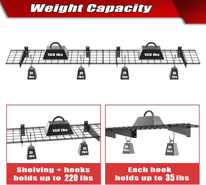 WALMANN 2 Pack Garage Wall Mount Shelves, 45x15 inch Wall Mounted Storage Shelves for Garage Heavy Duty Wall Shelving, Holds Up to 220 Lbs(Black)